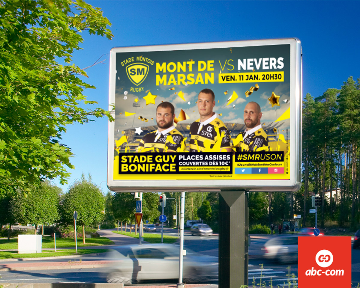 Panneau publicitaire 4x3 du Stade Montois Rugby, Mont-de-Marsan, Landes